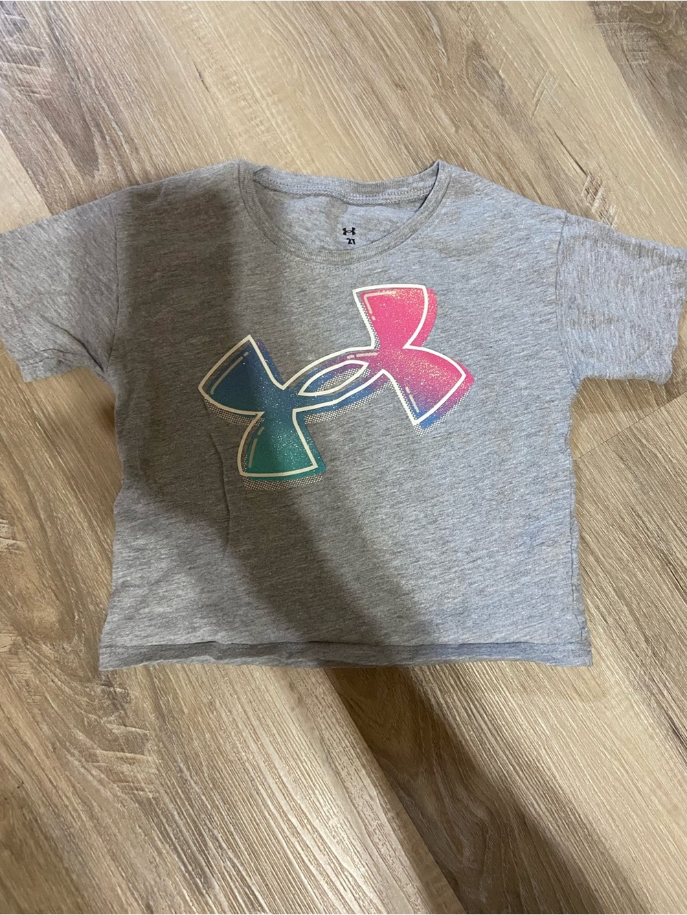 Under Armour Kids Grey Tee with Pink and Teal Gradient Logo